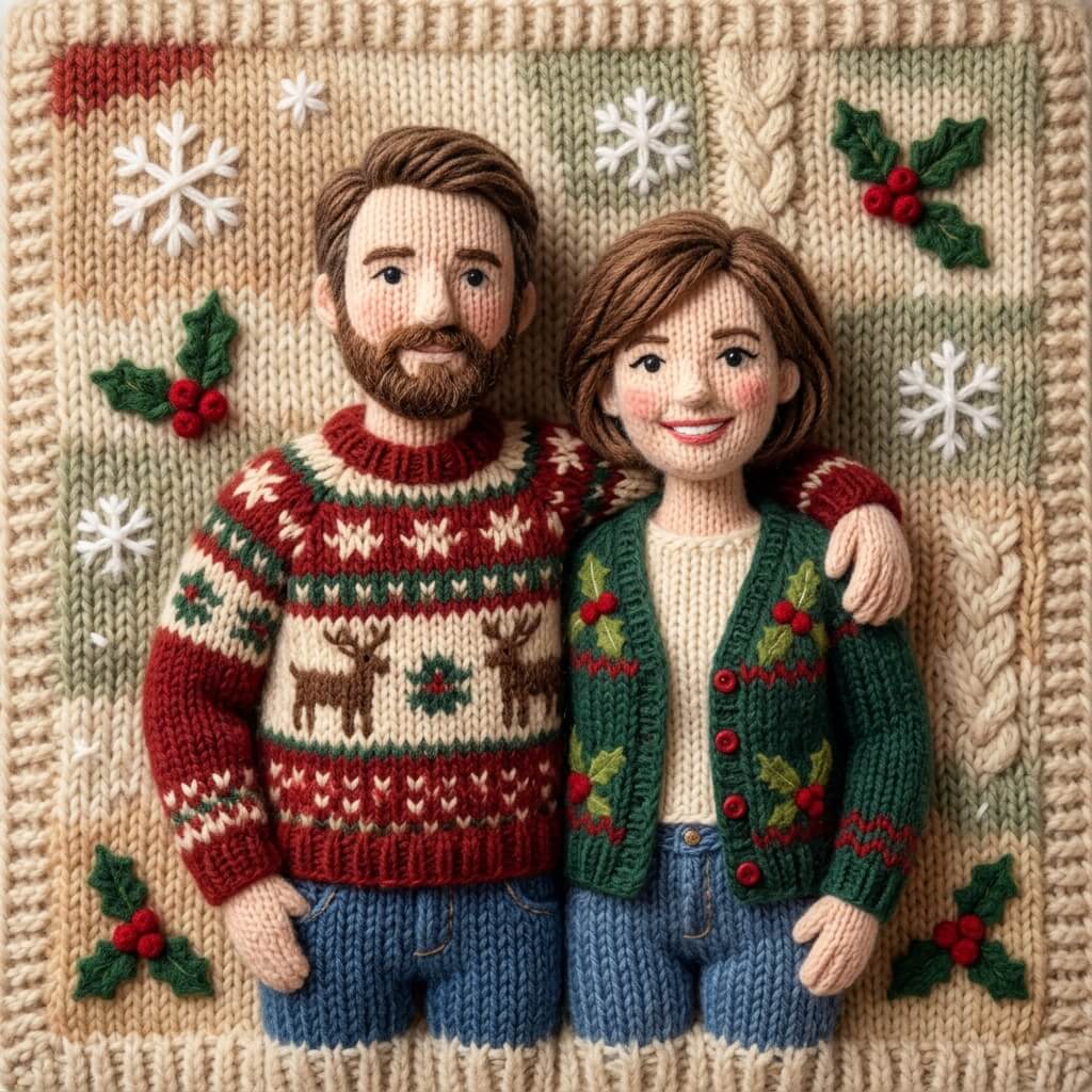 Knitted Christmas card style sample
