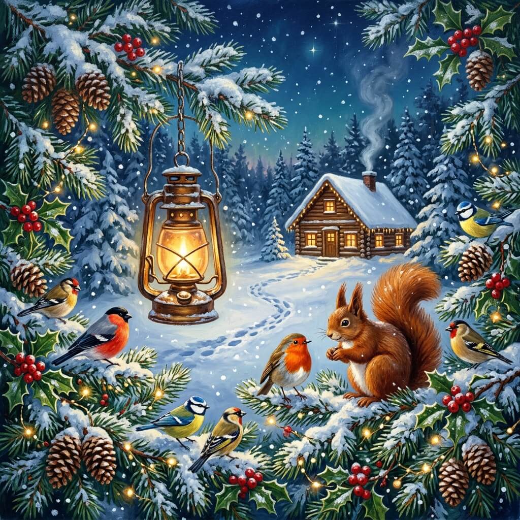 Pine and Cones illustrated Christmas card sample