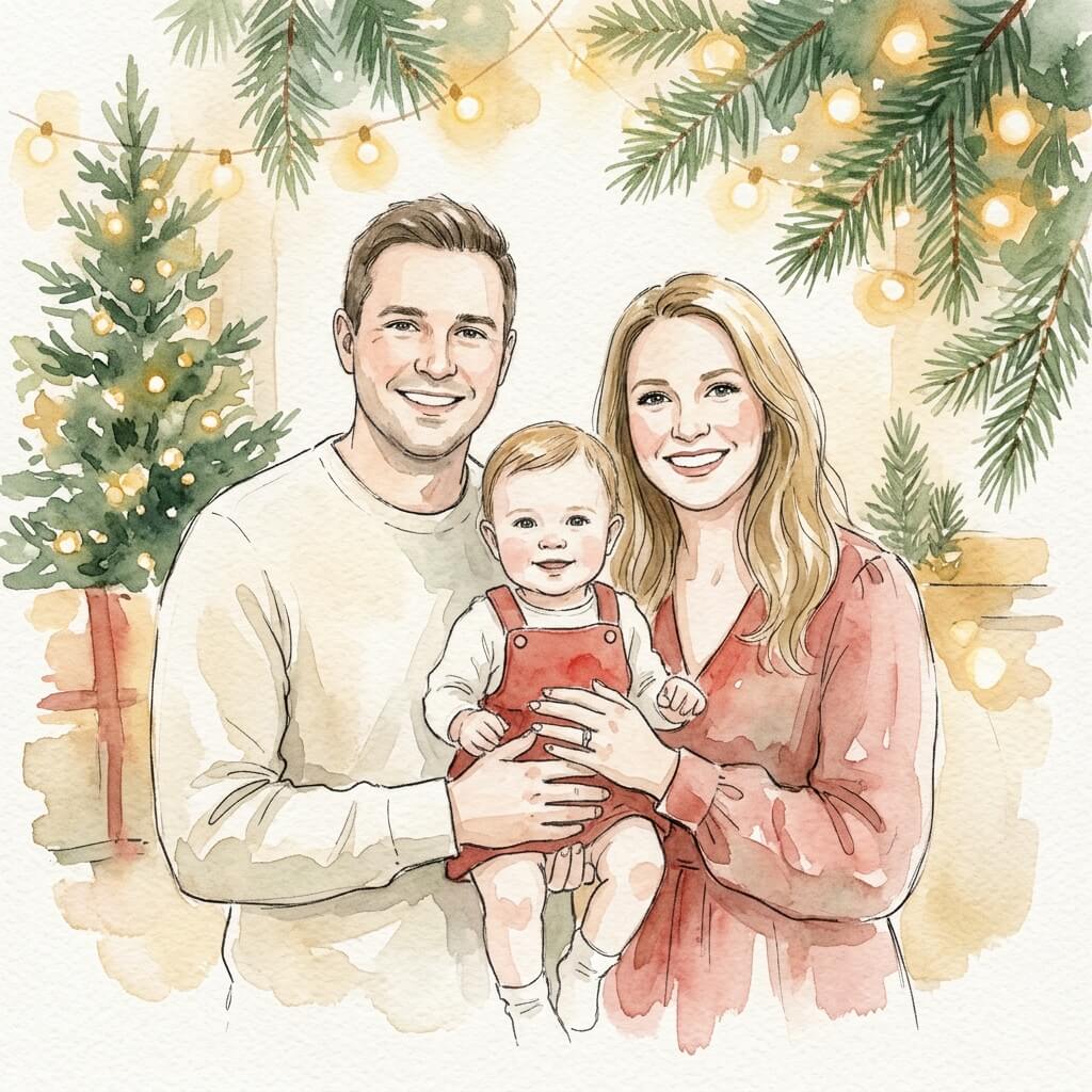 Watercolor Christmas card style sample