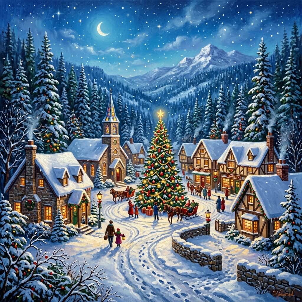 Winter Landscape illustrated Christmas card sample
