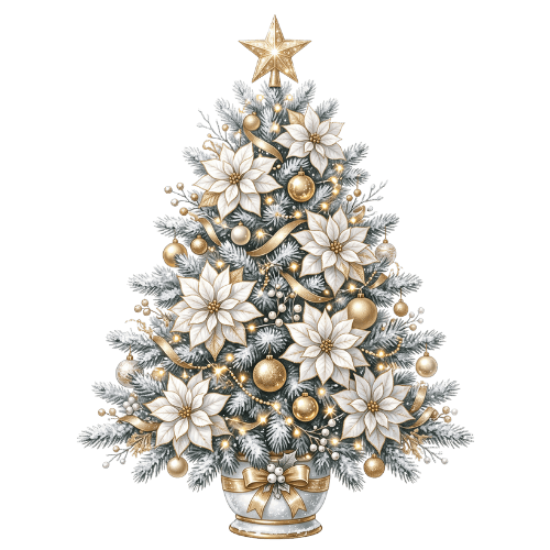 White and gold Christmas tree sticker